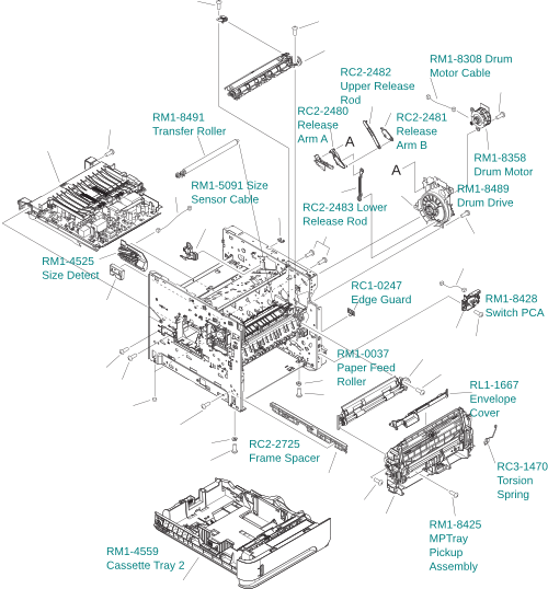 HP LJ Ent M601 internal parts - paper feed