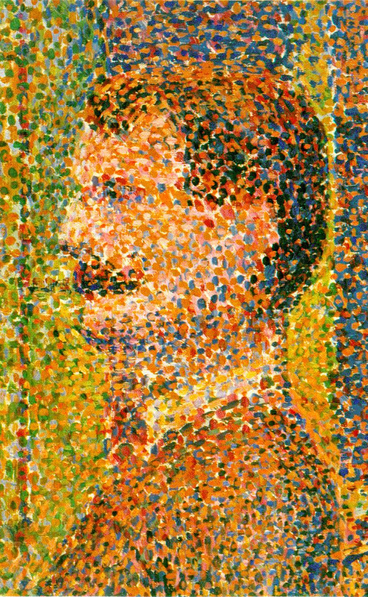 detail from Georges Seurat painting La Parade de Cirque - used as an example of Pointillism by Wikipedia