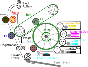 single drum laser-printer mechanism